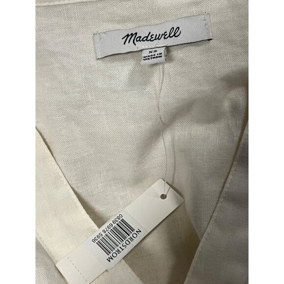 Madewell Women Cream Linen Top Blouse XS Extra Small Short Sleeve V Neck NWT New - Picture 6 of 8